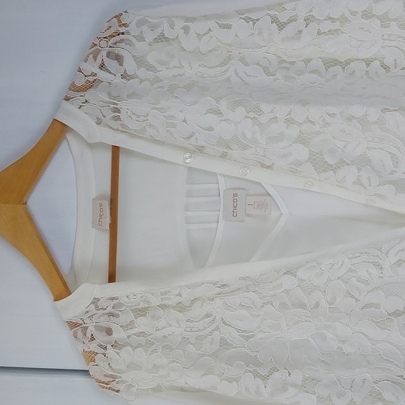 Chico's Womens Cream Camisole open lace Cardigan Set Neutral DAINTY Sz.1P - Picture 2 of 11